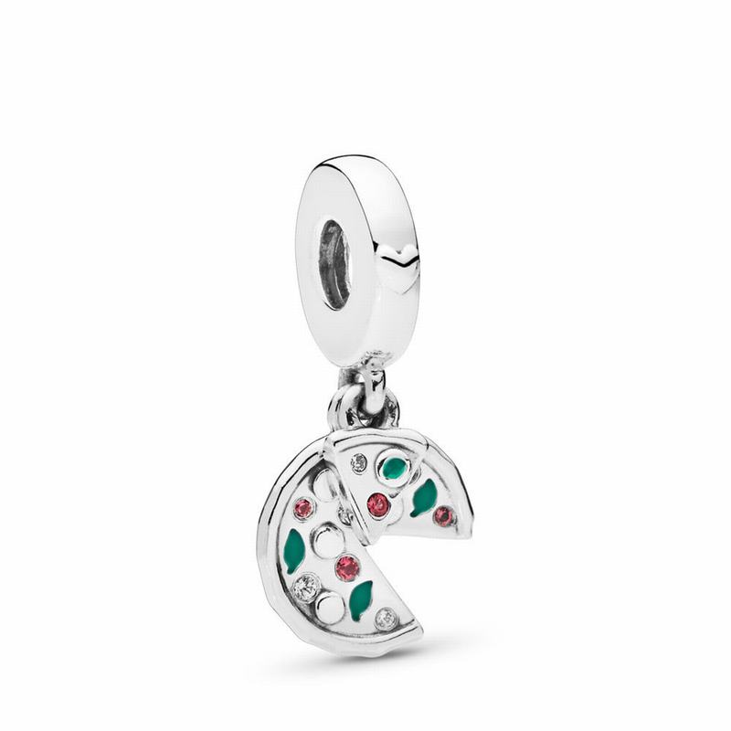 Pandora Passion For Pizza Dangle Charm - Sterling Silver/Enamel/Green/Mixed Stones/Cubic Zirconia -